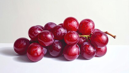 Red Grapes Gathered on White Background. Close-up of fresh, juicy fruit bunch with stem, isolated