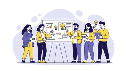 Team Brainstorming Ideas on Whiteboard, Business Meeting, Innovation Concept