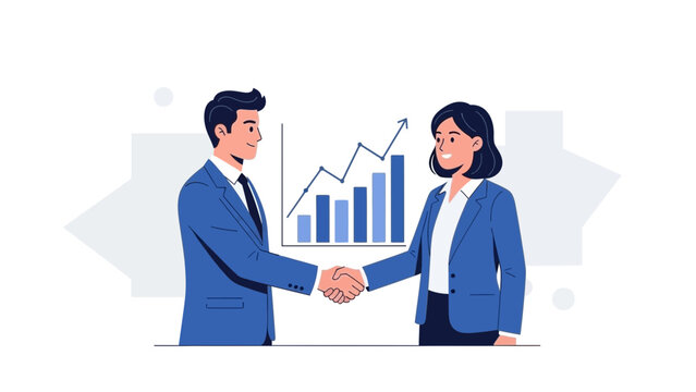 Business partners shaking hands with growth chart, successful deal, partnership concept