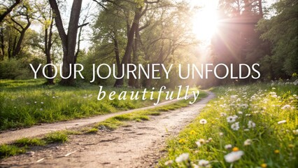 Sunlit path winding through a lush green forest