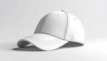 White baseball cap isolated on white background, studio shot with bright lighting.