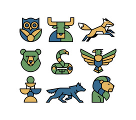 Obraz premium Geometric animal icons on black background for design projects