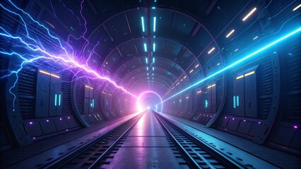 Futuristic tunnel with glowing light at the end, representing a path to the future and technological advancement