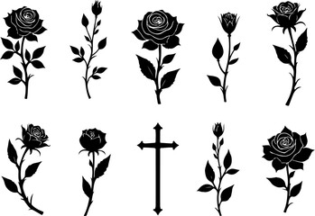 Gothic Rose Collection with Decorative Christian Cross Silhouettes