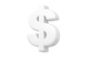 White 3d dollar sign symbol representing finance, currency, wealth, business, and monetary concepts with a clean design