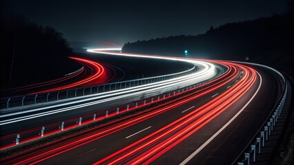 Abstract Long Exposure of Car Light Trails on a Highway at Night with City Glow