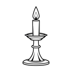 Vintage Candle Holder Line Art Vector Illustration Antique Candlestick Outline