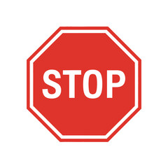 Red stop sign with white text on white background