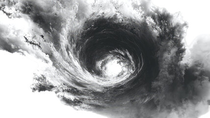 dramatic swirling storm vortex with powerful cloud spiral atmospheric motion abstract weather scene isolated on white background