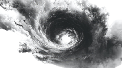 dramatic swirling storm vortex with powerful cloud spiral atmospheric motion abstract weather scene isolated on white background