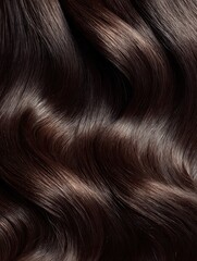 Naklejka premium Close-up of glossy, flowing brown hair, showing beautiful waves and texture