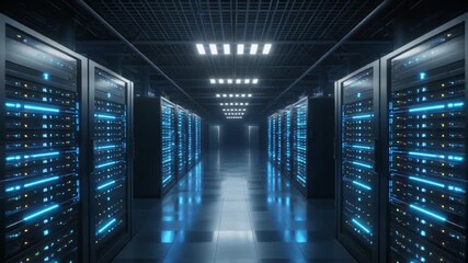 "Blue‑lit server racks powering digital infrastructure…"