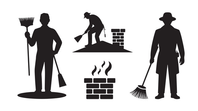 Chimney Sweeps Cleaning Smoke Stacks Silhouette