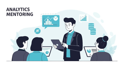 Naklejka premium Business Analytics Mentoring Session with Charts and Data