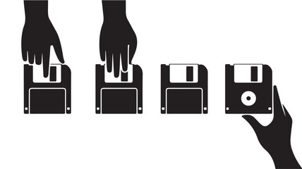Hands Transferring Floppy Disks