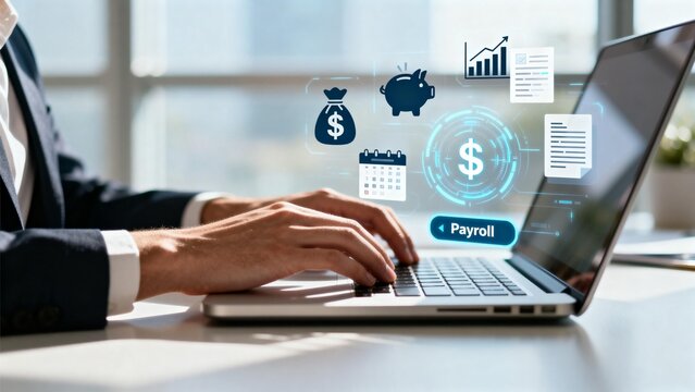Business person working on payroll system