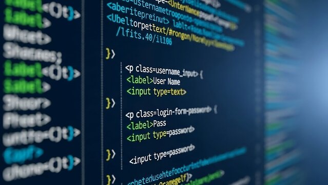 Code, HTML, php web programming source code. Abstract code background - 3d rendering