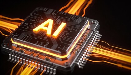 AI processor futuristic chip glowing technology animation showcasing advanced artificial intelligence hardware power data speed innovation digital circuit