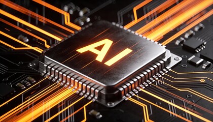 AI processor futuristic chip glowing technology animation showcasing advanced artificial intelligence hardware power data speed innovation digital circuit
