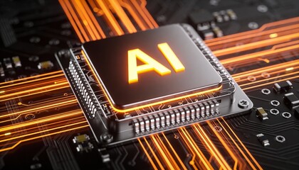 AI processor futuristic chip glowing technology animation showcasing advanced artificial intelligence hardware power data speed innovation digital circuit