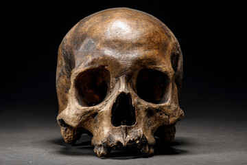 Obraz premium an ancient human skull rests in darkness