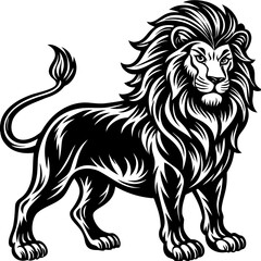 Fototapeta premium Illustration of a majestic lion. The lion, with a flowing mane, is depicted in a regal pose. This lion artwork captures the essence of the lion's strength. Vintage art drawing illustration vector.