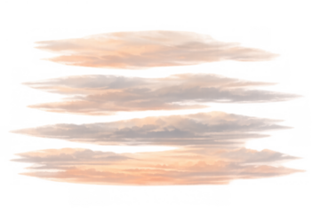 Separated and isolated cirrus and stratocumulus clouds with pink and orange colors on transparent background