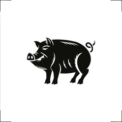 Simple black reveals a pig with a curled tail on white