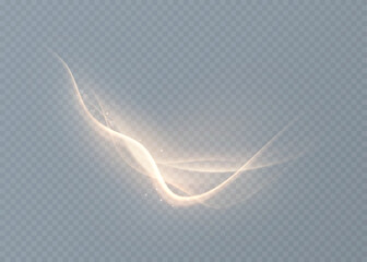 Glowing golden wave creating a dynamic light trail with shimmering dust particles, perfect for abstract backgrounds, magical overlays