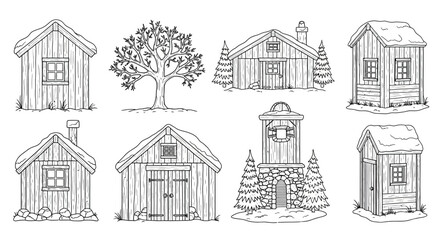Fototapeta premium Collection of rustic cabins and structures