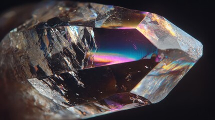 A diamond with a rainbow colored light shining through it