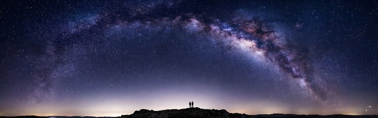 Fototapeta premium Milky Way Arch Over Silhouetted Observers at Night