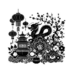 Chinese New Year silhouette , Chinese New Year vector