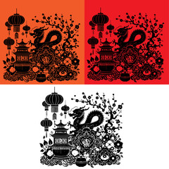 Chinese New Year silhouette set , Chinese New Year vector set