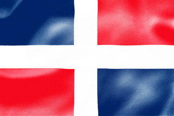 Dominican Republic national flag with blue red white cross design.
