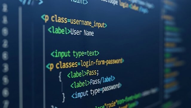 Code, HTML, php web programming source code. Abstract code background - 3d rendering