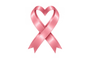 Pink awareness ribbon forming a heart, symbolizing breast cancer support, health, and medical solidarity
