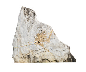 Triangular white stone slab isolated. Natural rock fragment.