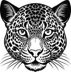 detailed leopard head illustration in bold black and white style