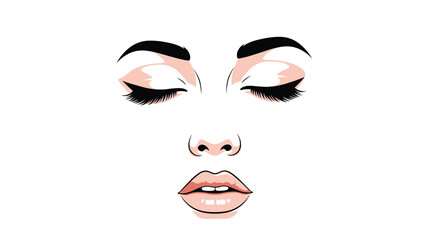 Stylized illustration of a woman's face with closed eyes featuring dramatic eyeliner and soft pink lipstick against a white background.
