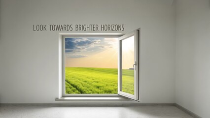 Open window overlooking a bright, hopeful horizon