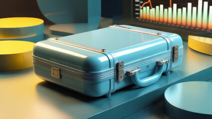 Stylish blue suitcase ready for travel and adventure with handle 1.