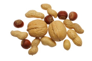 A pile of nuts isolated on a transparent background