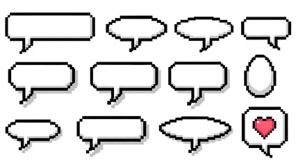 Collection of speech bubbles with one heart on a white background
