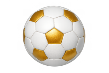 Golden white soccer ball representing success, achievement, and victory on a transparent background