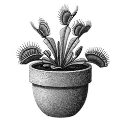venus flytrap plant in a pot, retro halftone style plant illustration © Satoru Sketches