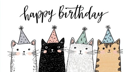 Cute Feline Friends Celebrating Birthday with Party Hats