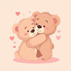 Fototapeta premium Cute Teddy Bears Hugging Tenderly with Hearts Symbolizing Love and Affection