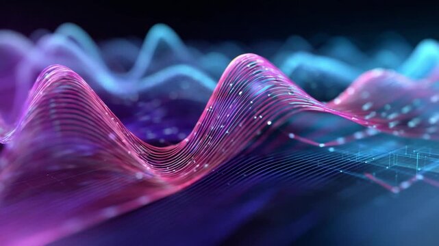 Abstract Data Wave: A vibrant and intricate display of data visualization, showcasing the dynamic flow of information through undulating waves of light and color.