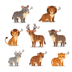 Obraz premium Cute cartoon animals set: lions, deer, tiger cubs, and striped creatures